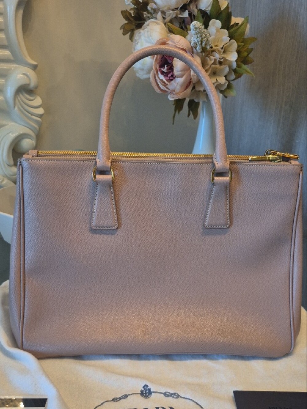 Prada Pink Saffiano Double-Handle Satchel with Gold Hardware - Picture 5 of 17